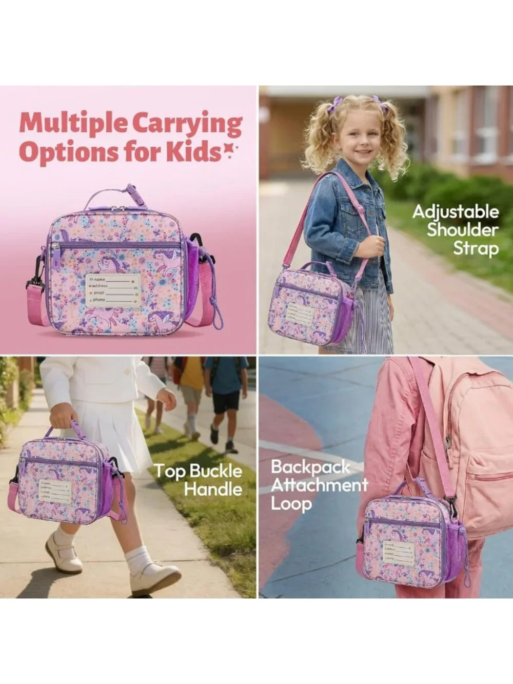 Insulated Kids Bento Lunch Box Set with Thermos, Water Bottle & Utensils - Pink